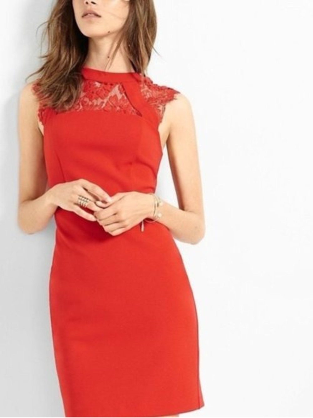 Express Red Lace-Trim Mini Dress
